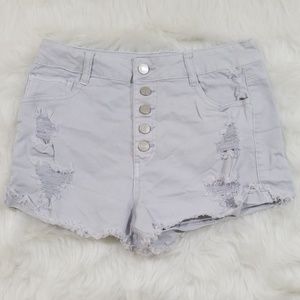 Refuge Blue Distressed High Waist Shorts
